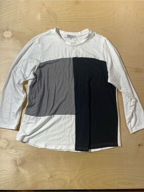 Christopher Calvin Colorblock Long Sleeve Top in White & Black XL (SM)